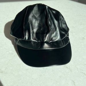 Black Vegan leather pageboy hat